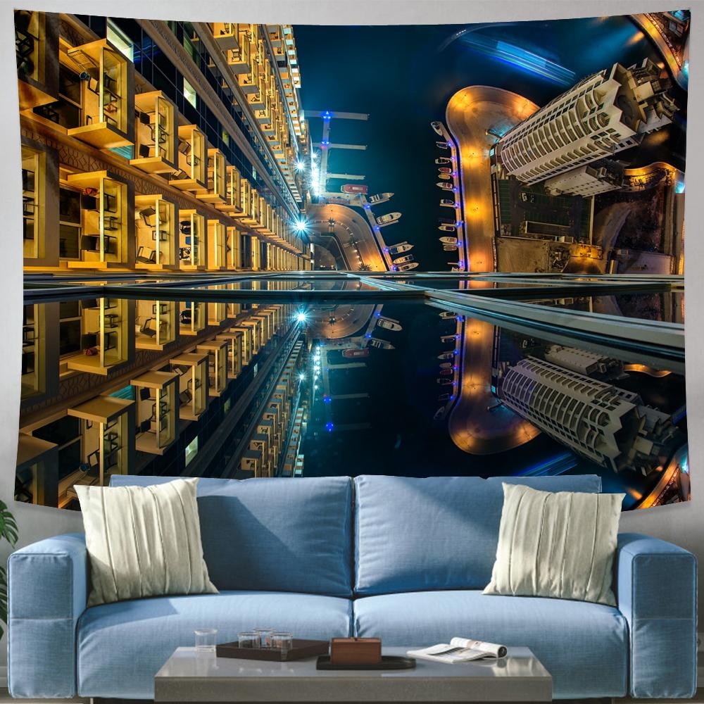 Япония Токио город ночной вид гобелен общежитие покрывало матрас колдовство настенный богемный фон в стиле хиппи Настенный декор