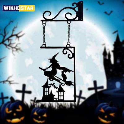 Металлическая вывеска-силуэт на Хэллоуин, Металлический силуэт ведьмы, Садовая вывеска-силуэт ведьмы, Контурный декор для стен, Металл, для декора на Хэллоуин