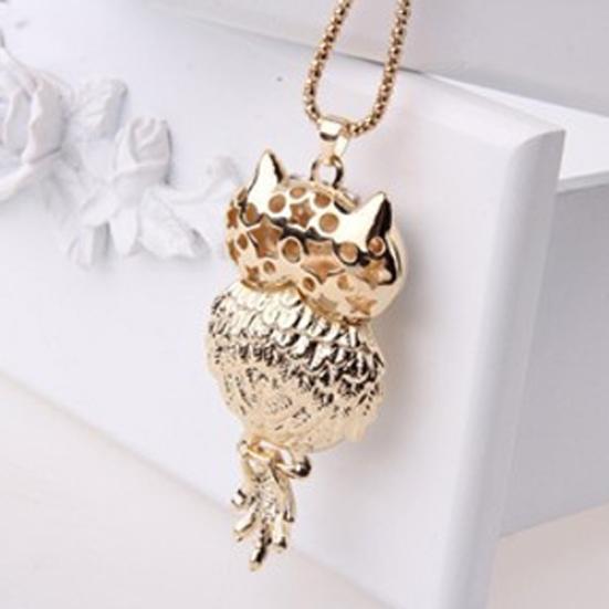 Женщины блестящие горный хрусталь милая сова длинная цепочка кулон свитер ожерелье ювелирные изделия