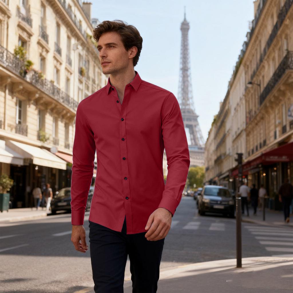 Men's Slim Fit Elastic Shirt, Business Thin Shirt