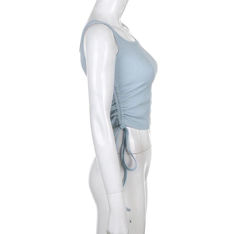 Топы без рукавов со рюшами, футболки, женские однотонные повседневные модные укороченные топы, женские укороченные топы с завязками, летний фитнес