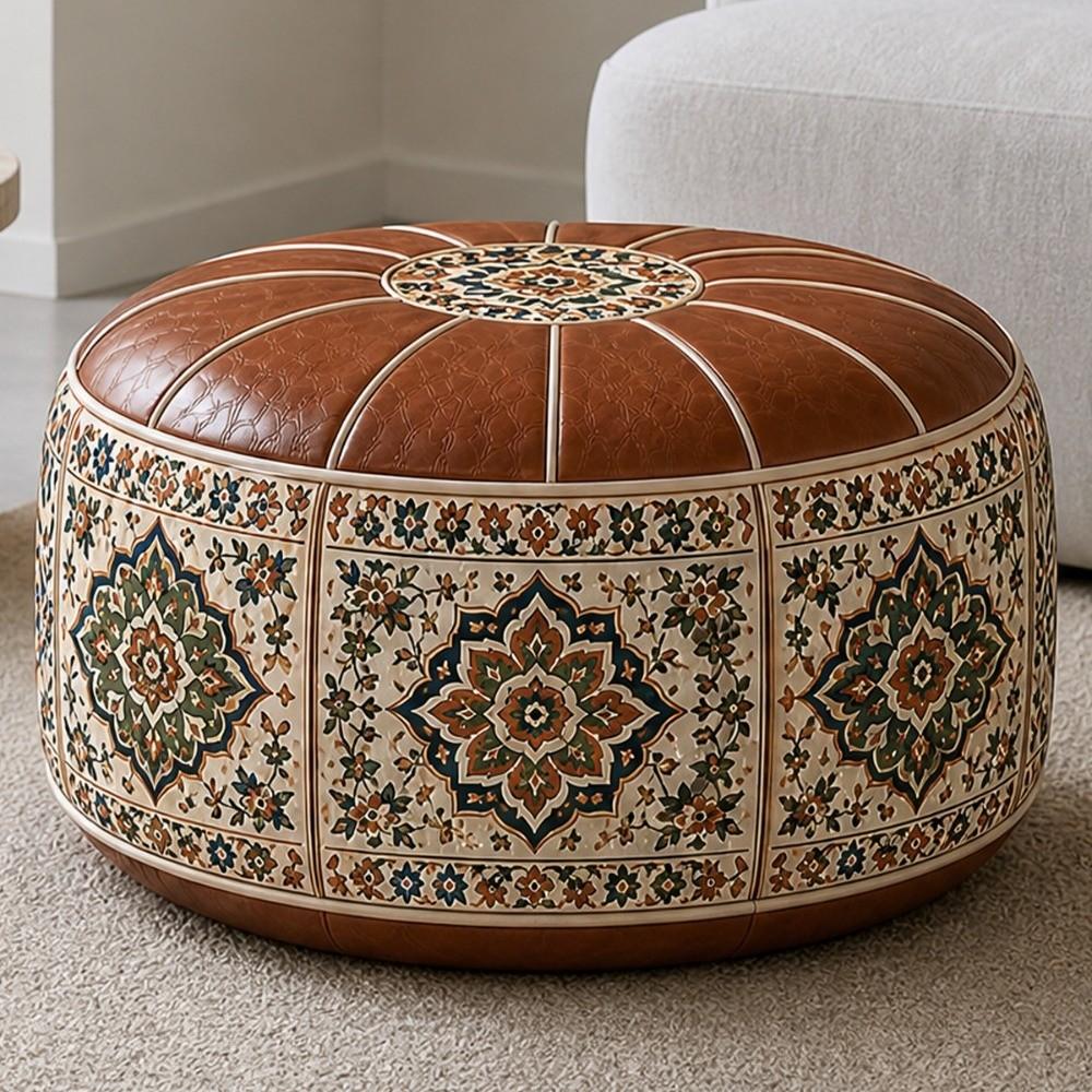 Fillable Design Ottoman Pouf Boho Pattern Storage Ottoman New Footstool Cover Home Use