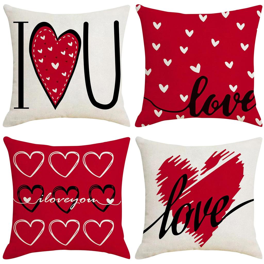 Valentine's Day Throwing Cover Red Love Letter Linen Print Cushion Cover Sofa Cover