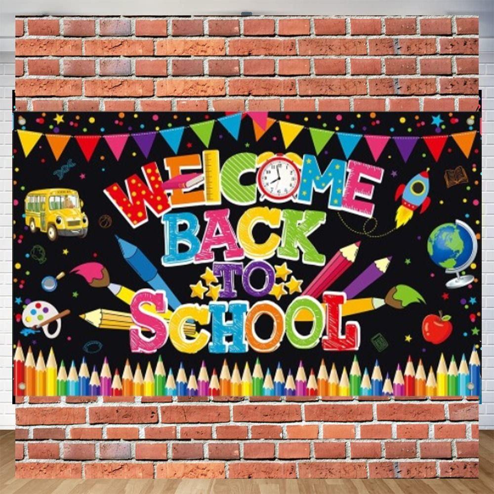 Мультяшный баннер «Снова в школу», складные школьные украшения, баннер-фон «С возвращением», классные комнаты