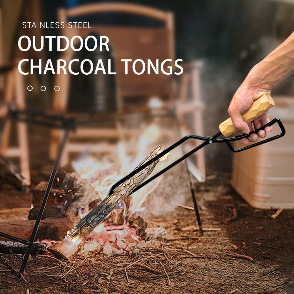 Metal Wooden Barbecue Fire Tongs Long Handle Wood Burner Fireplace Charcoal Clip Portable Lightweight Outdoor Camping Equipment