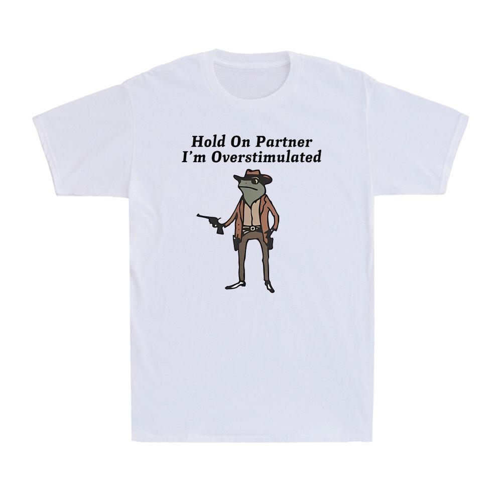 Hold On Partner I'm Overstimulated Western Cowboy Frog Vintage Men's T-Shirt