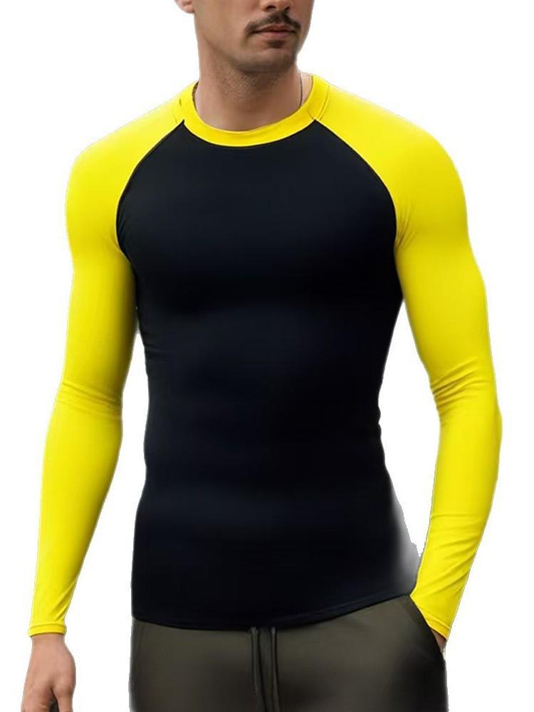Мужской компрессионный топ с длинным рукавом GYMSHARK Quick Dry - Высокая эластичность, Дышащий, Дизайн Color Block