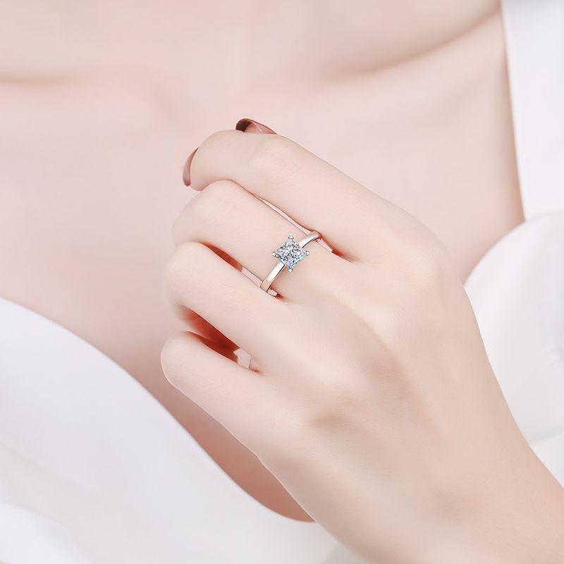Bague Ringen Настоящие кольца принцессы с квадратным муассанитом 1 карат или 2 карата для женщин, обручальное обручальное кольцо со сверкающими бриллиантами S925, серебро GRA