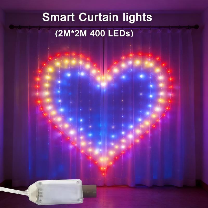 Умные гирлянды-шторы 400 светодиодов, Bluetooth-приложение, RGB-гирлянды, светодиодные гирлянды с DIY-синхронизацией по музыке для украшения окна, спальни