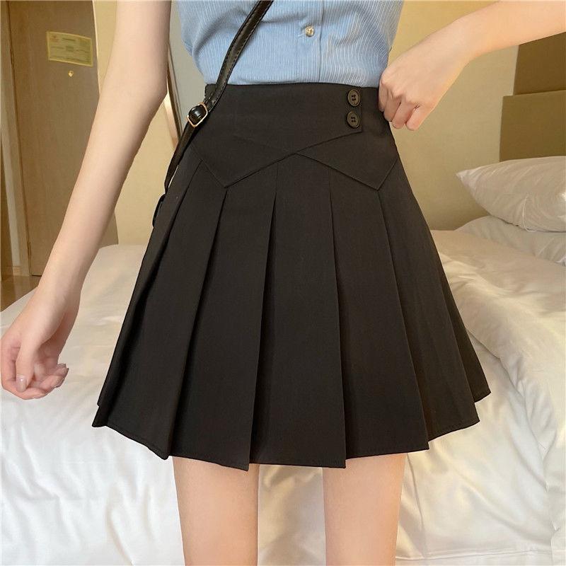 Женская плиссированная юбка с высокой талией Y2k, летняя повседневная кавайная клетчатая трапециевидная черная теннисная японская школьная форма, мини-юбки для девочек