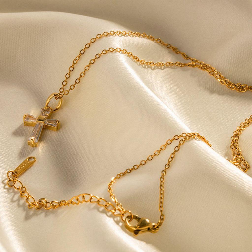 Ожерелье-подвеска из нержавеющей стали с квадратным цирконом и геометрическим дизайном, с покрытием из 18-каратного золота - Не тускнеющее