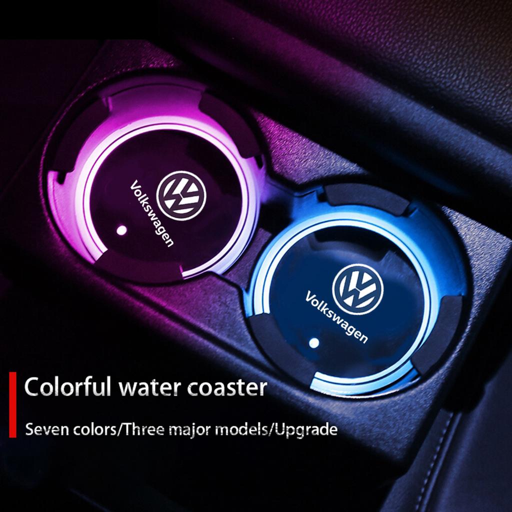 For VOLKSWAGEN VW Color Luminous Car Water Cup Coaster Holder Car Led Atmosphere Light For Volkswagen Golf Polo Passat b6 Tiguan