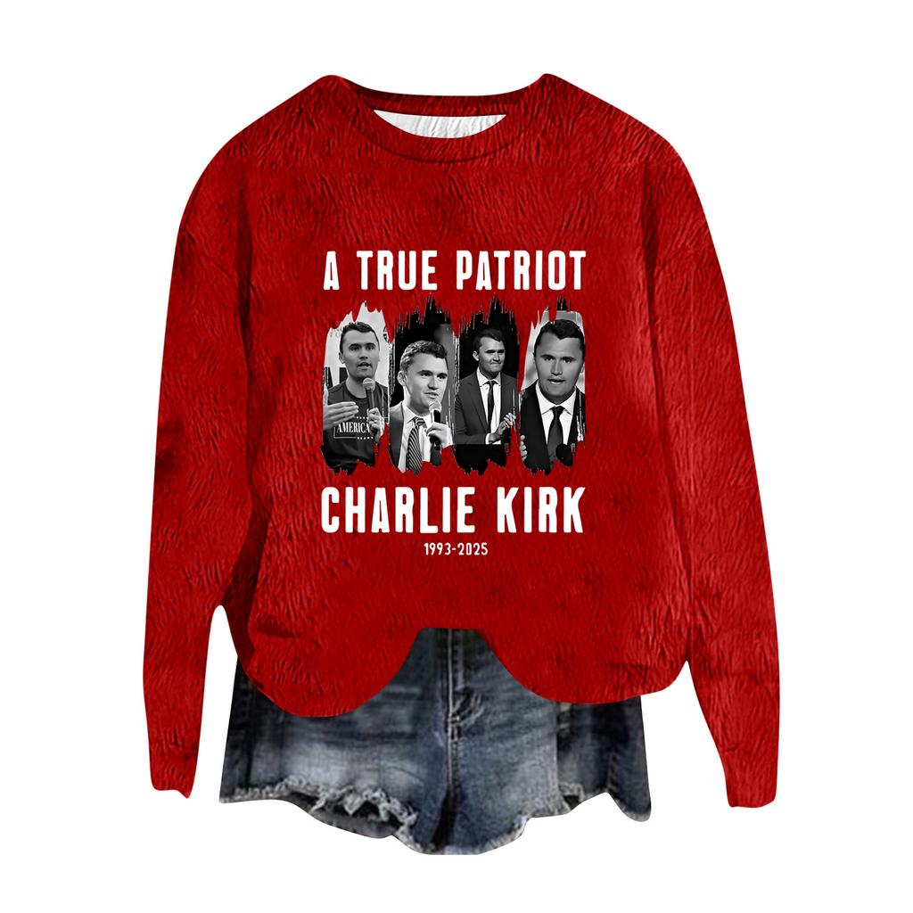 Women's Fashion Round Neck Pullover Top Long Sleeve Tee Printed Sweatshirt