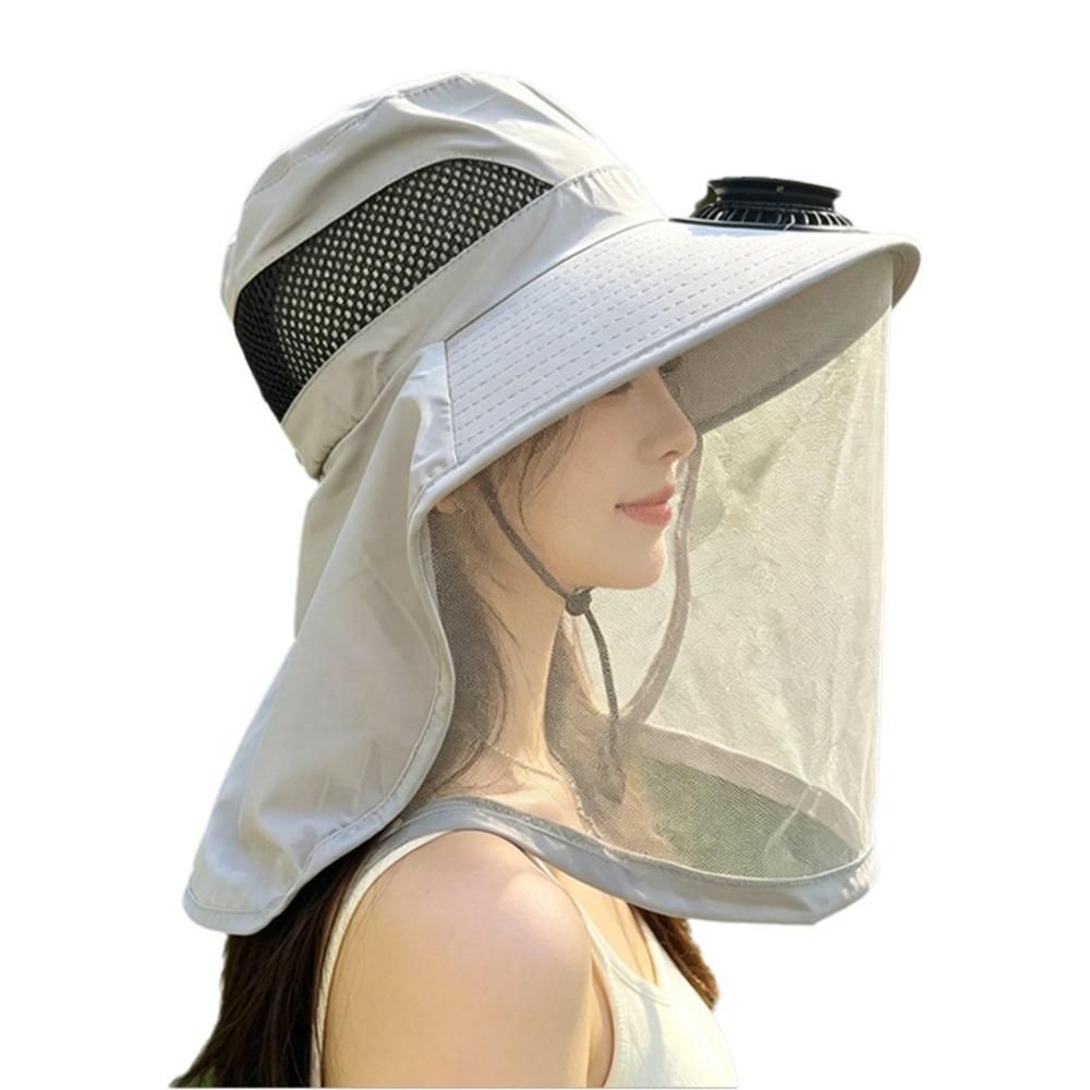 Convenient With Net Mesh Mosquito Head Net Hat Foldable Breathable Solar Fan Hat Cooling Quick-Drying Fishing Bucket Hat Hiking
