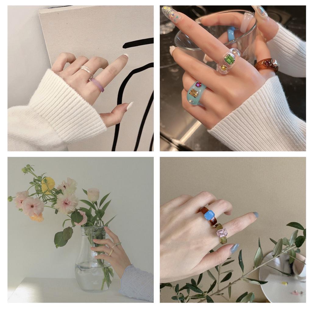 8 шт./компл., новинка 2021 г., цветные, прозрачные, акриловые, со стразами, геометрические квадратные круглые кольца, набор для женщин, ювелирные изделия, дорожные подарки