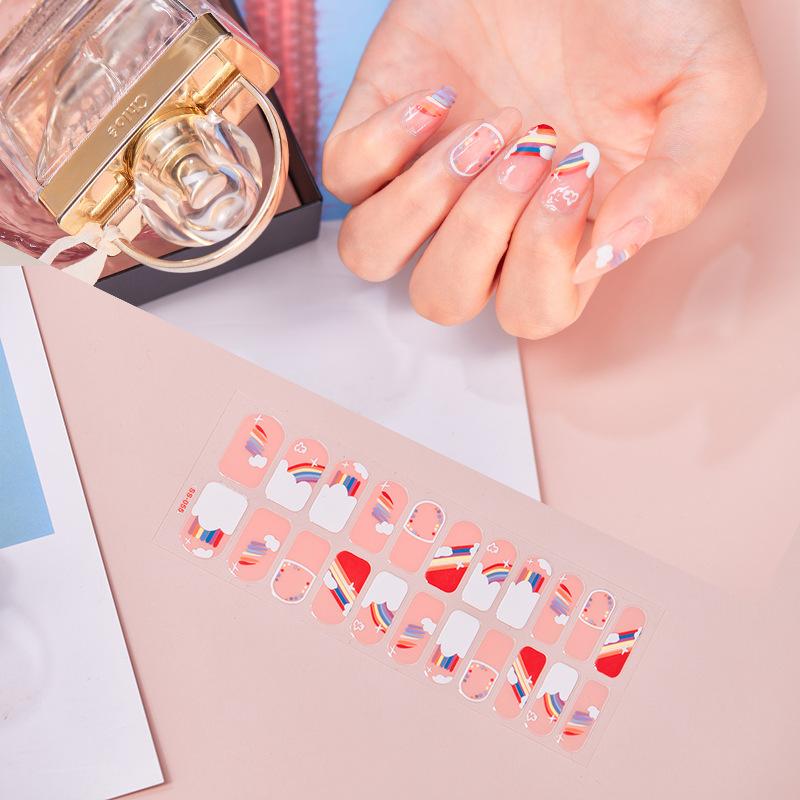22pcs Sheet Laser Bronzing Full Cover Nail Stickers Long Lasting Tearable Cute Nail Art Wraps Design
