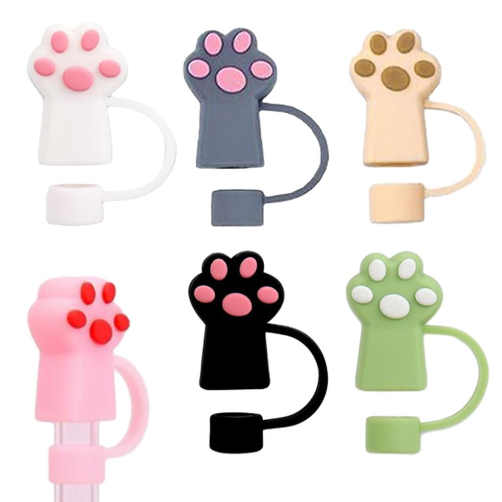 Set of 6 Unique Straw Stopper Ornament Colorful Silicone Straw Lids Lovely Cat Claw Straw Plugs Drinkware Accessories
