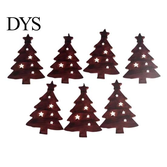 Easy Install Christmas Entryway Decor 7Pcs Wooden Silhouette Lights with Warm Backlight, LED Reindeer Lighted Winter Scene for Living Room Santa