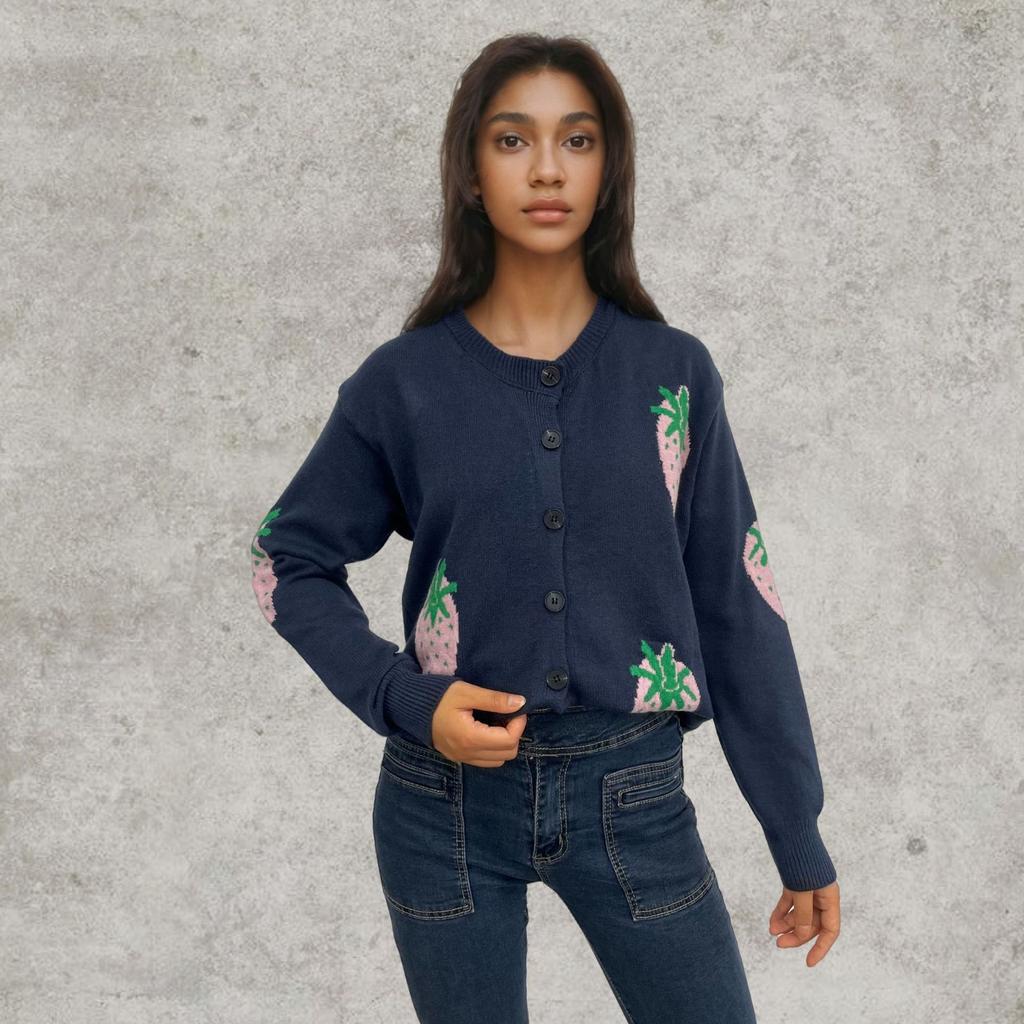 Женский теплый вязаный свитер с V-образным вырезом, пуловер, джемпер с длинным рукавом, вязаный жаккардовый свитер с пуговицами, кардиган, верхняя одежда