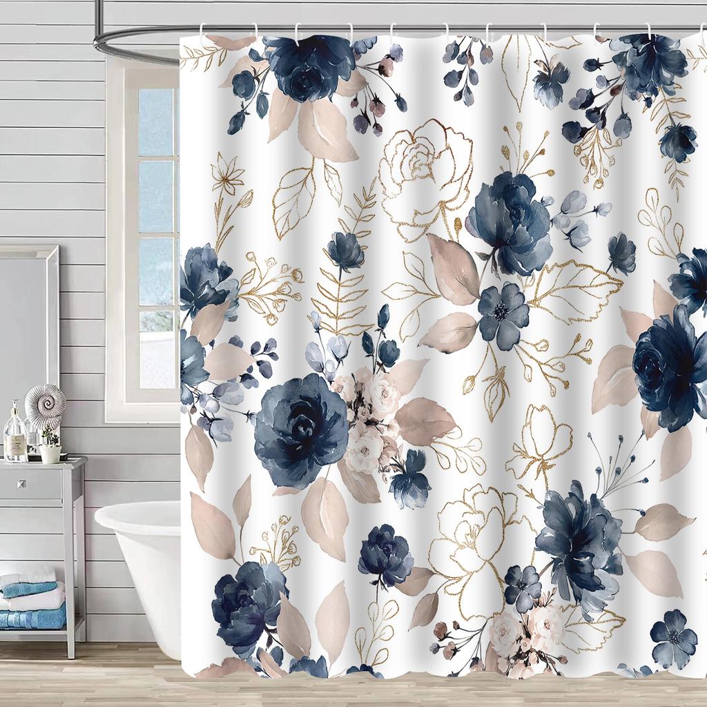Digital Printing Shower Curtain Waterproof And MildewProof Curtain Watercolor Flower Flower Plant Flower Ben Bathroom Partition Free Punching