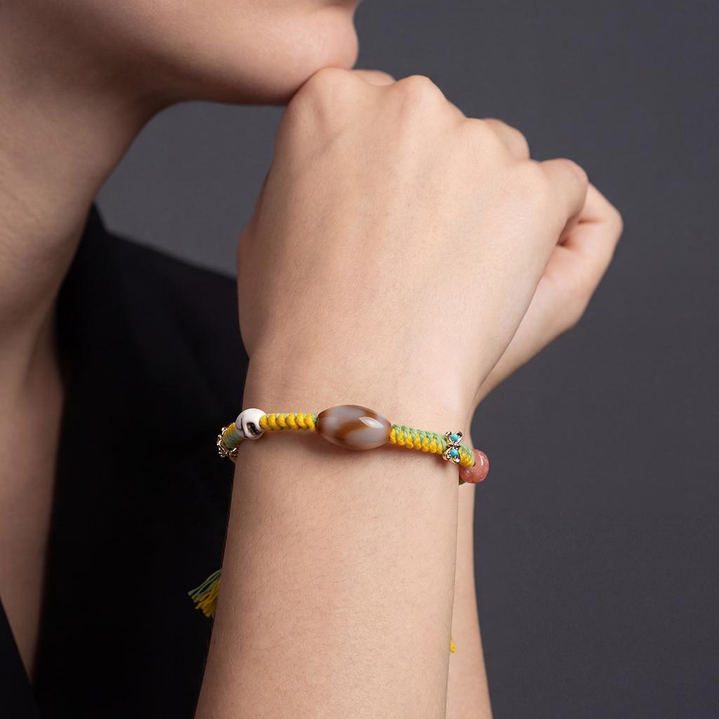 Lancui 2026 Original Design Hand-braided Unisex Tibetan Ethnic Style Gift Bracelet with Natural Agate Tiger Tooth Dzi Bead