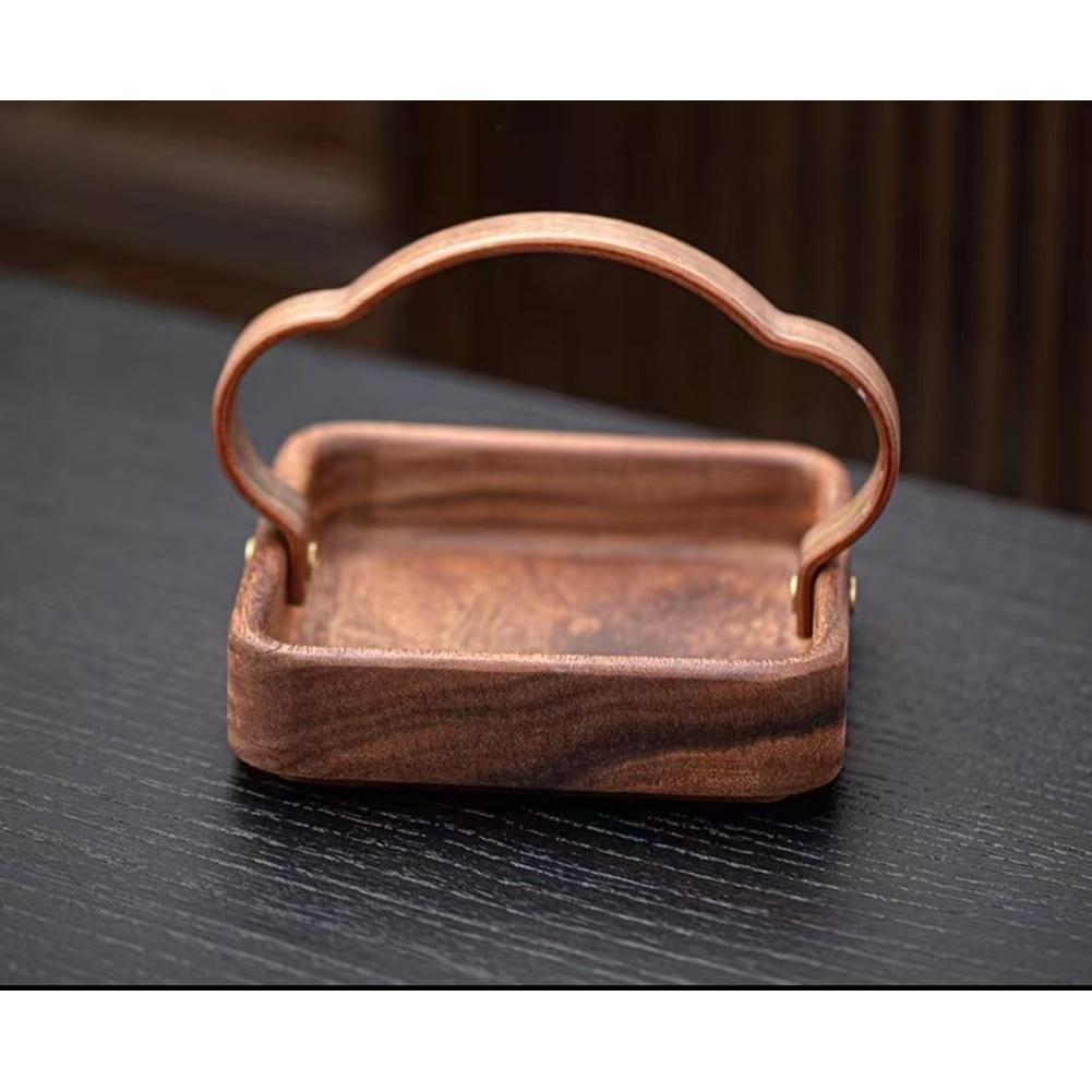 1PC Plate With Handles  15*15*4cm Walnut Wood Handheld Chinese Style Tea Pastry Nut Fruit Tray Solid Wood Snack Tableware