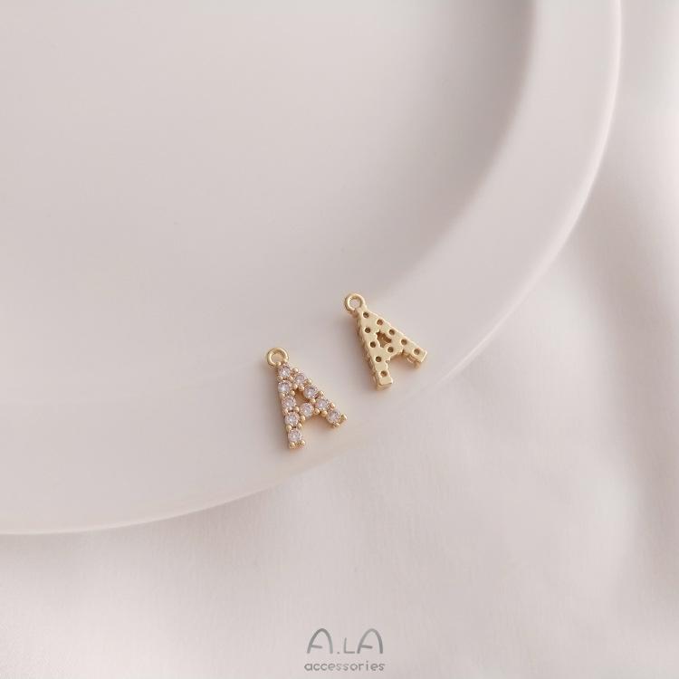 14K Gold Plated Zircon Alphabet Pendant for DIY Jewelry Accessories