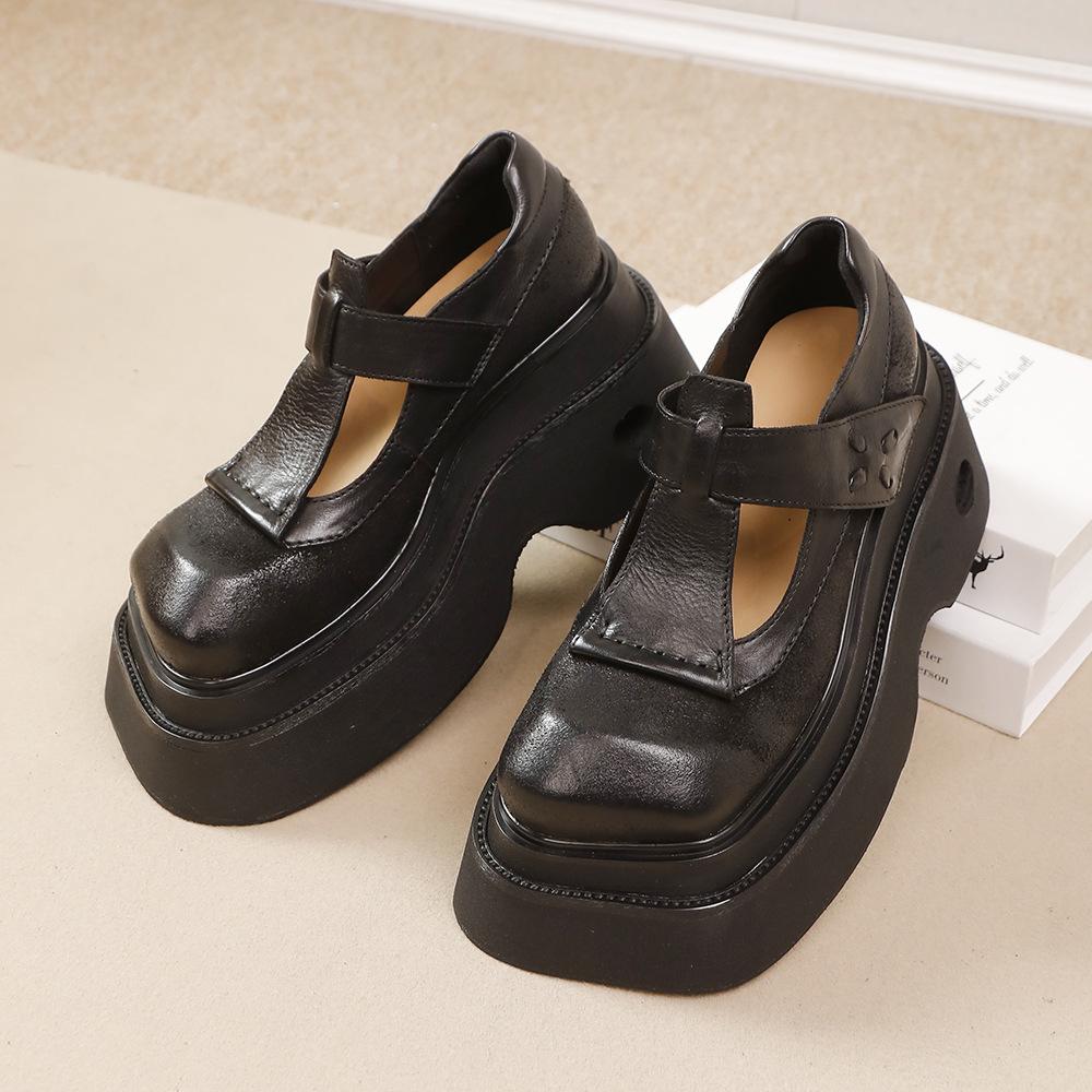 Johnature Винтажные туфли-лодочки с квадратным носком и толстой подошвой из натуральной кожи, женские туфли на платформе с увеличенным ростом
