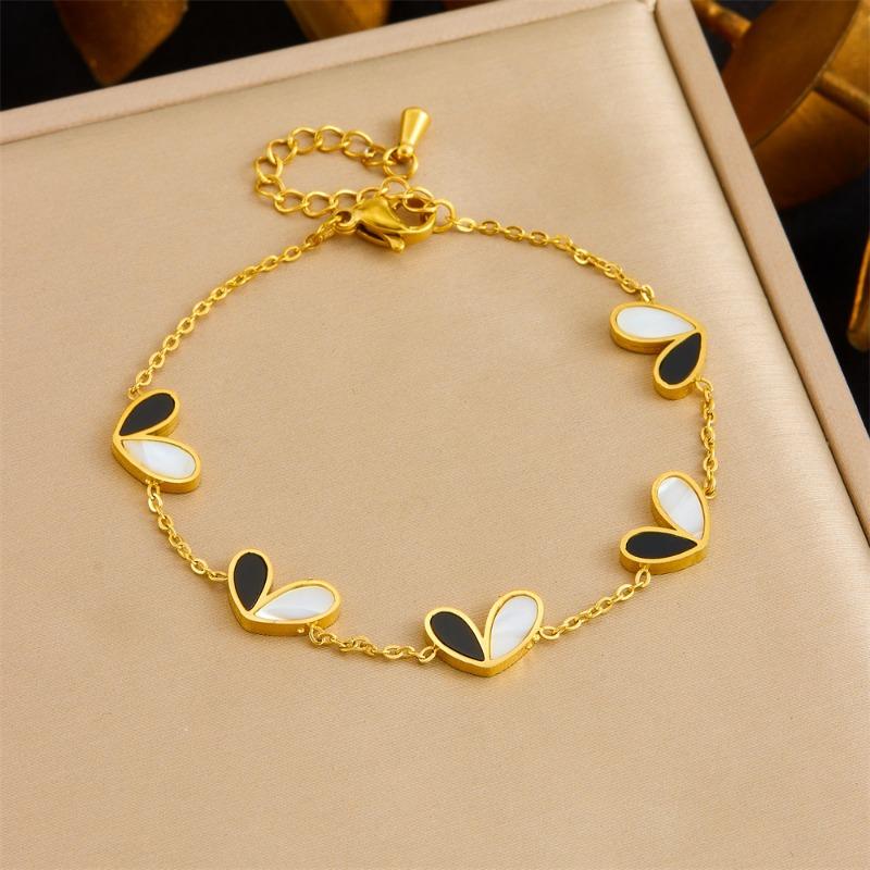 Gold Black White Heart Jewelry Set Necklace Bracelet Earrings for Women