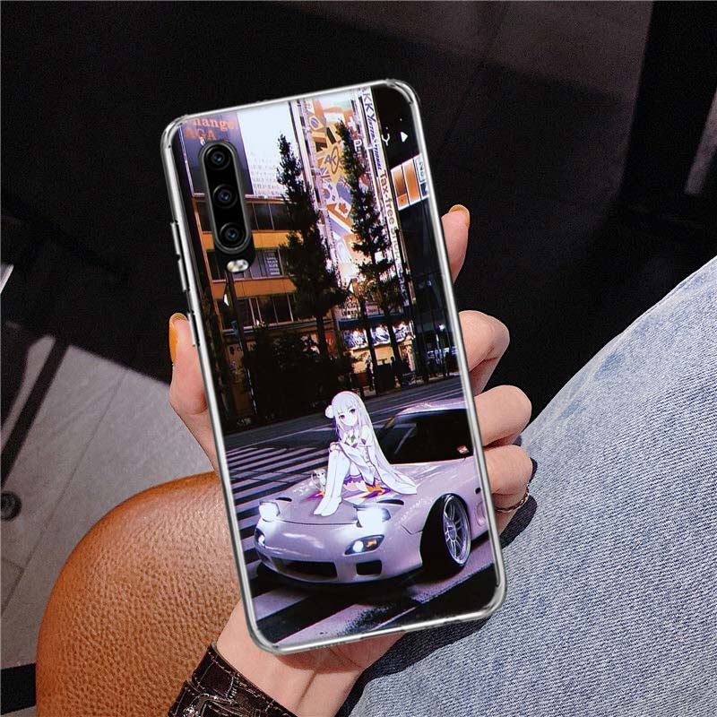 Аниме Девушка JDM Спорткар Дрифт Чехол для Телефона Для Huawei P30 P20 P10 P40 P50 Pro Mate 20 40 30 10 Lite Популярные Fundas Арт Гиф