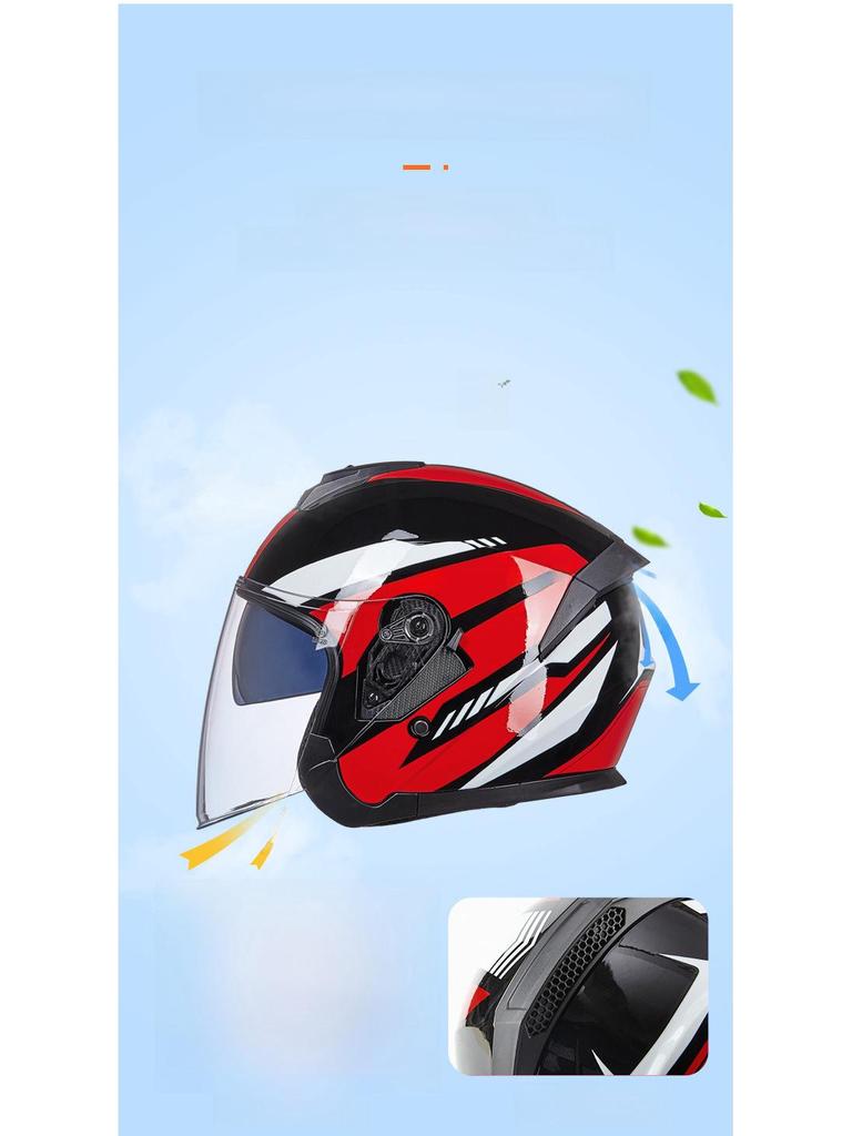 GXT Electric Motorcycle Helmet: Four-Season Sun Protection, Double Lens, Lightweight, Stylish, Half-Helmet for Summer.