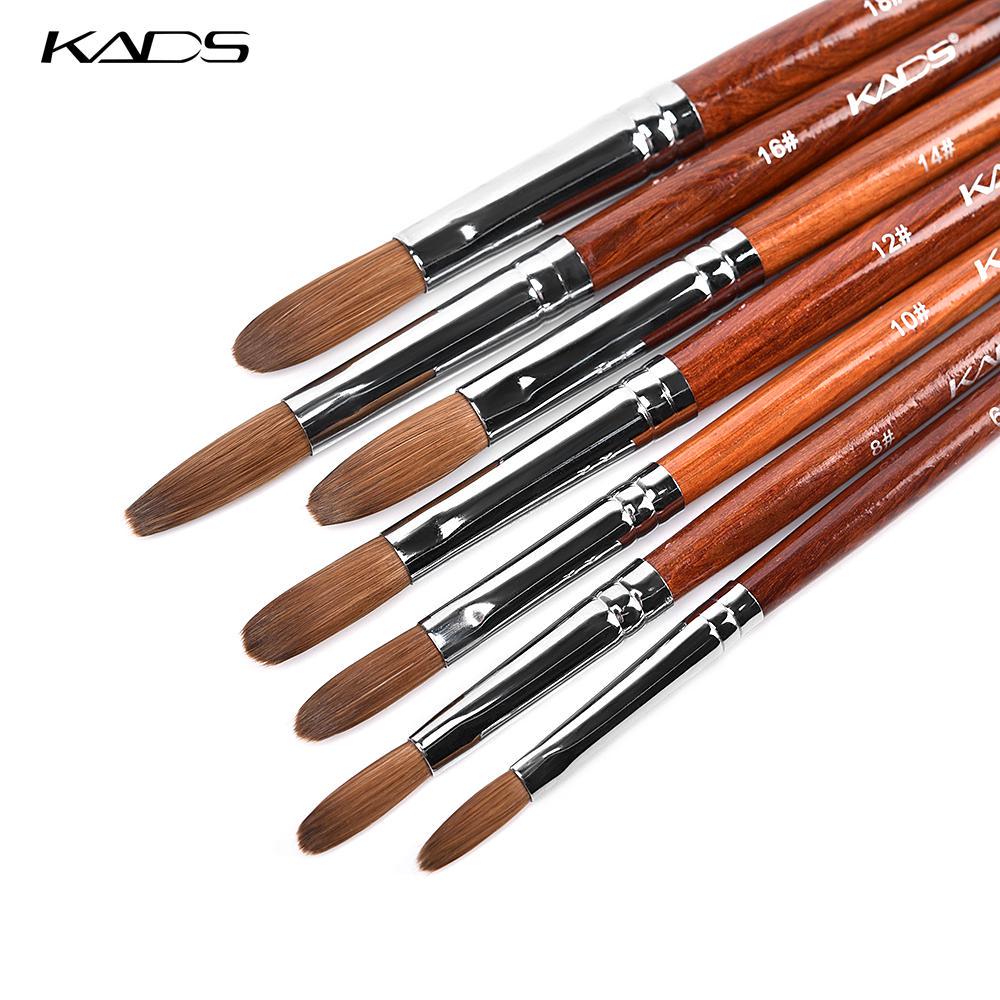 kads Акриловая кисть Kolinsky Sable, гофрированная УФ-поликисть для ногтей, гель-строитель, маникюр, плоская круглая головка, красное дерево, дизайн ногтей
