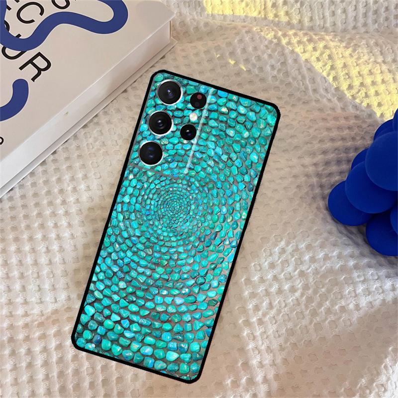 Turquoise Stone Flora Peacock Feather Phone Case For Samsung Galaxy S25 Ultra S9 S10 S20 S22 S21 S23 FE S24 Plus Portector Cover