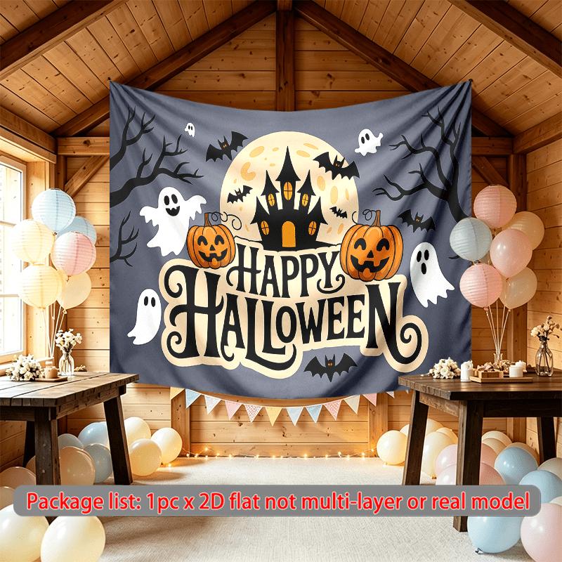 Haunted Castle Halloween Party Backdrop, Spooky Polyester Banner for Wall Decor & Photo Booth