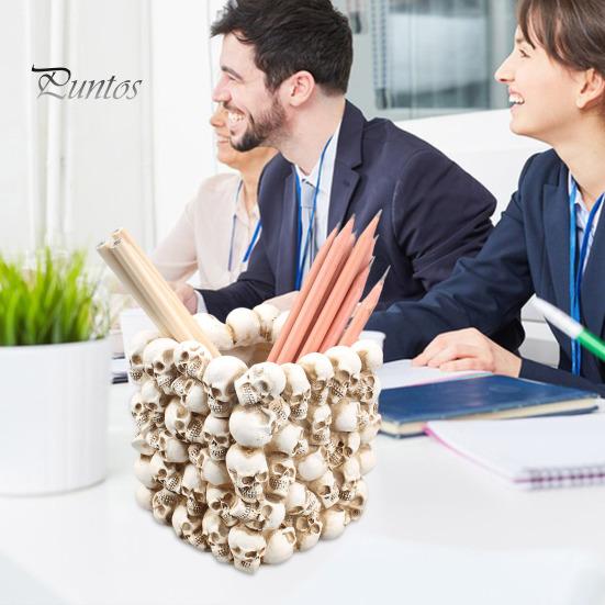 Держатель для ручек в форме черепа, органайзер для кистей для макияжа, большая вместимость, туалетный столик, офисный стол, ящик для хранения, украшение на Хэллоуин