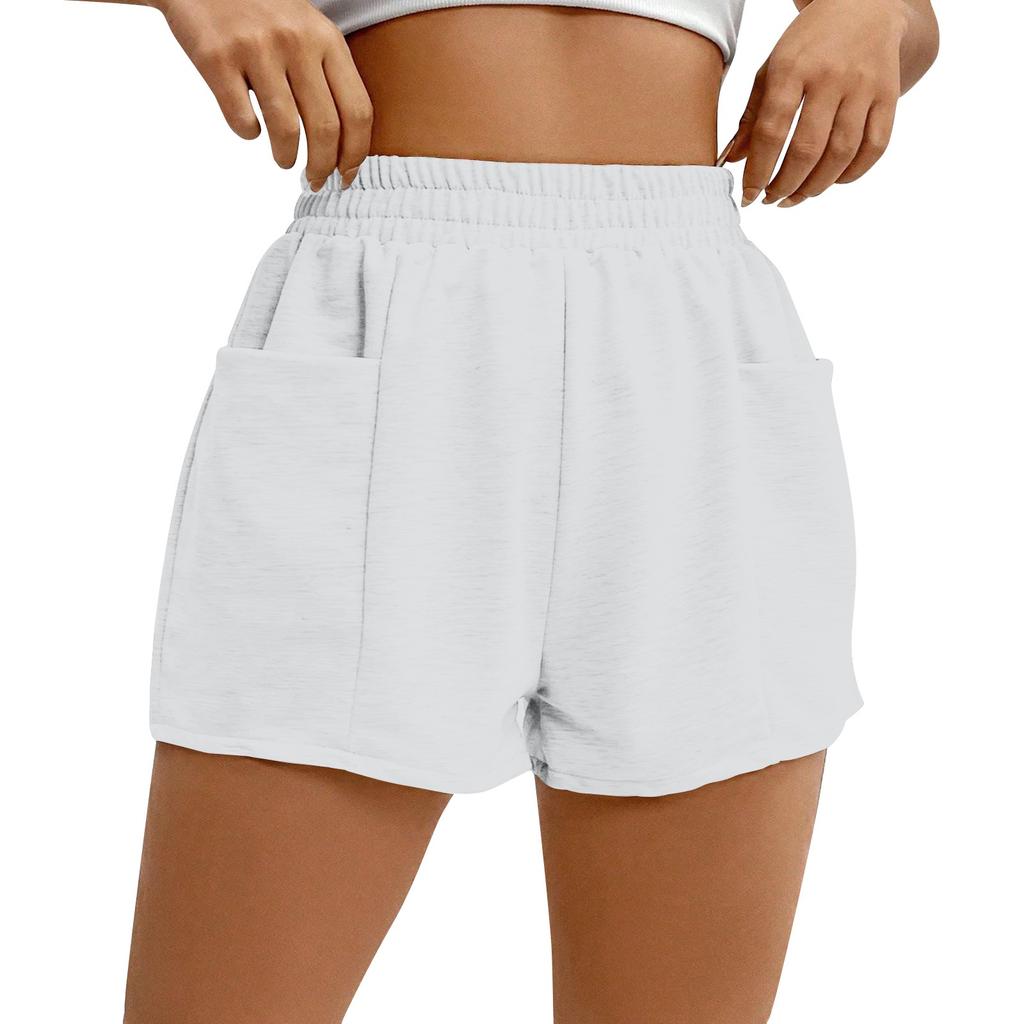 Women's Summer Elastic Waist Loose Wide Leg Solid Color Casual Sports Shorts