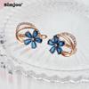 SIMJOO Rose Gold Color Zircon Earrings with Fresh Blue Florets for Ladies Zircon Earrings