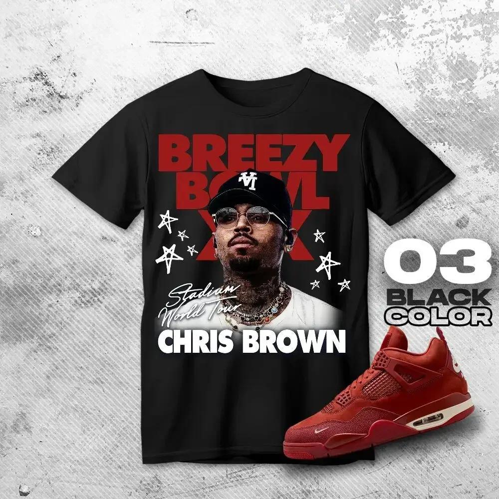 Летняя футболка с круглым вырезом из хлопка с принтом Chris Brown Breezy Bowl XX Concert Tour, хип-хоп, мужская, большая, уличная, для активного отдыха, с коротким рукавом