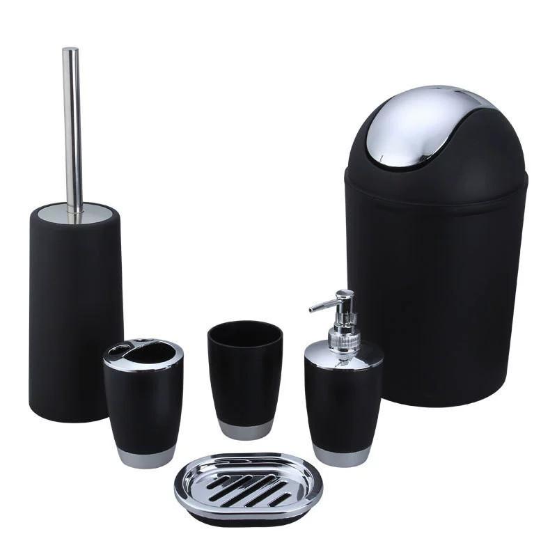 Bathroom Accessories Set Six Pieces Plastic Washroom Collection With Toothbrush Cup And Storage Solution
