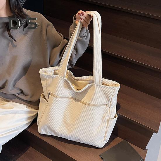 Женская вельветовая сумка-тоут, большая сумка на плечо, однотонная повседневная сумка-тоут с молнией и карманами для путешествий, занятий в спортзале, отпуска