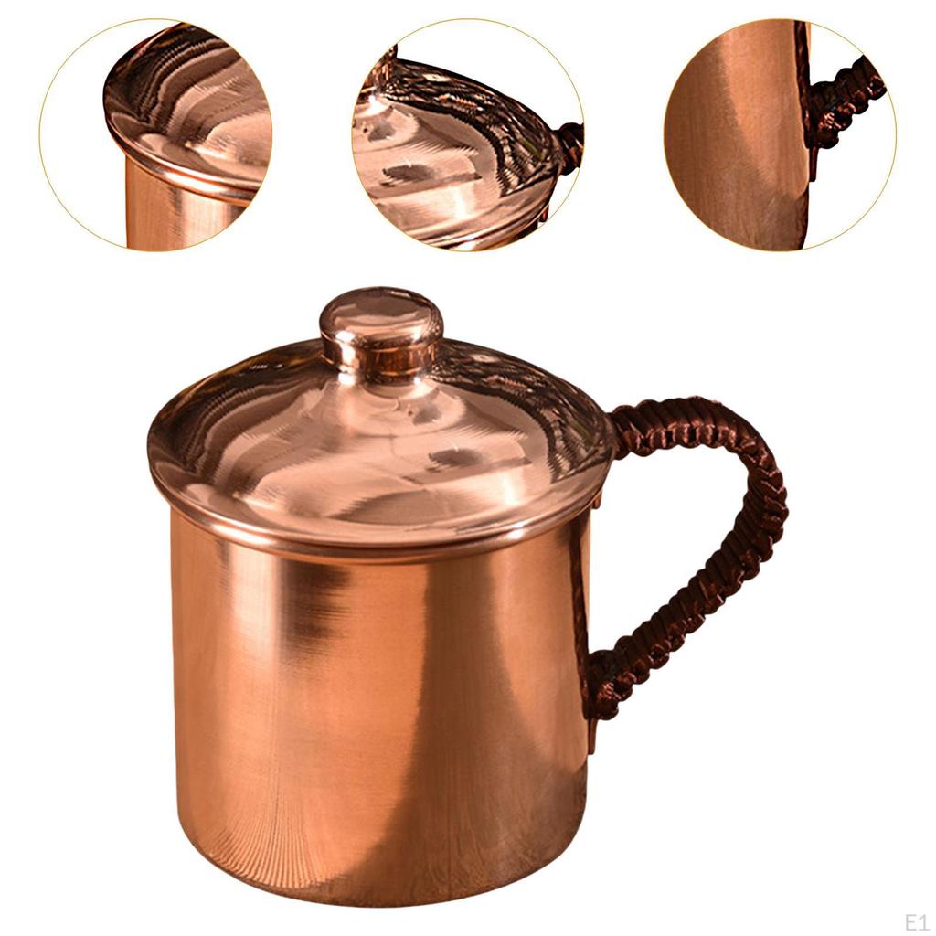 Handmade Copper Water Cup 400ml Mug with Anti Scalding Handle Drinking Cups Thickened Tea