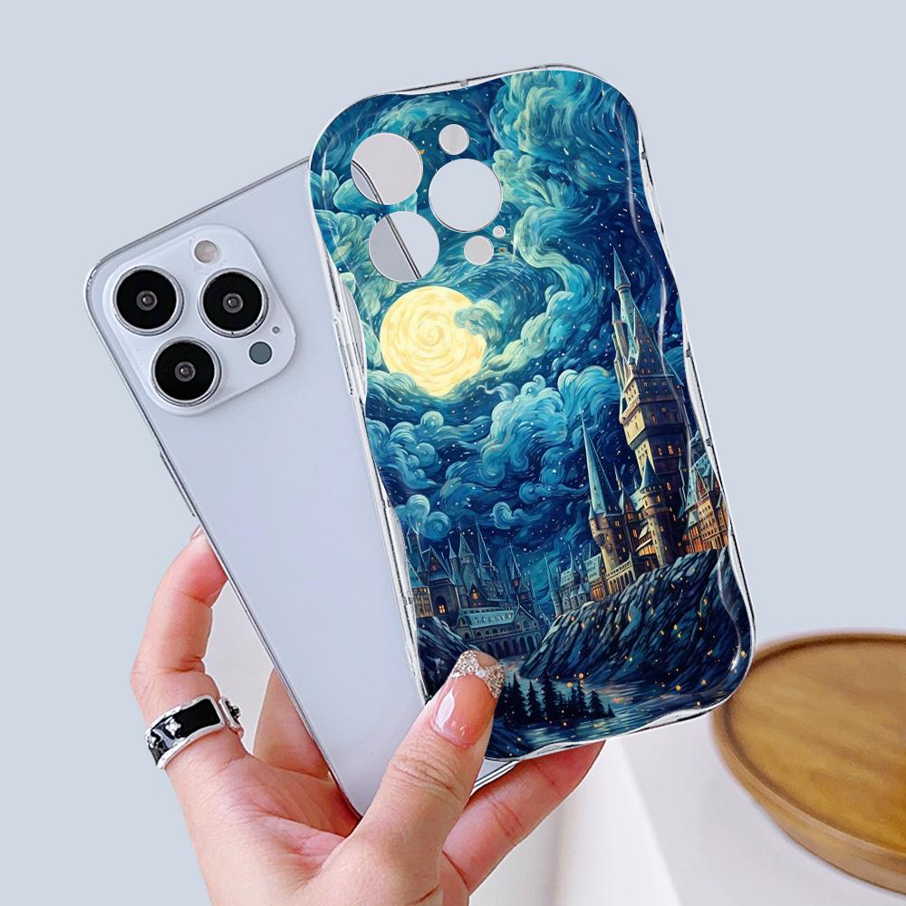 For iPhone 16 15 14 13 12 Pro Max Samsung S24 Ultra S23 S22 Plus Redmi Note 13 Pro Painting Starry Night Sunset Cream Texture Soft Silicone Case