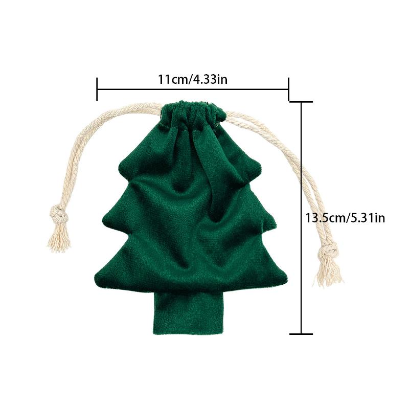 Polyester Christmas Tree Drawstring Gift Bag with Pom Poms Bell Decor Reusable for Xmas Gift Wrapping Supplies