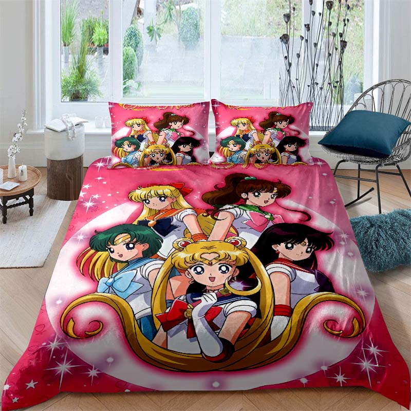 Anime/cartoon Style Tsukino Usagi Three-piece Luxury Bedding Set, Including Large and King Sizes, Perfect As A Holiday Gift.01