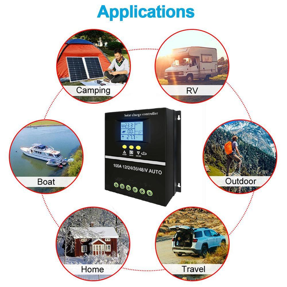 60A/80A/100A MPPT 12V/24V/36V/48V Battery Intelligent Regulator for Lead-acid/Lithium Solar Charge Controller Solar Panel