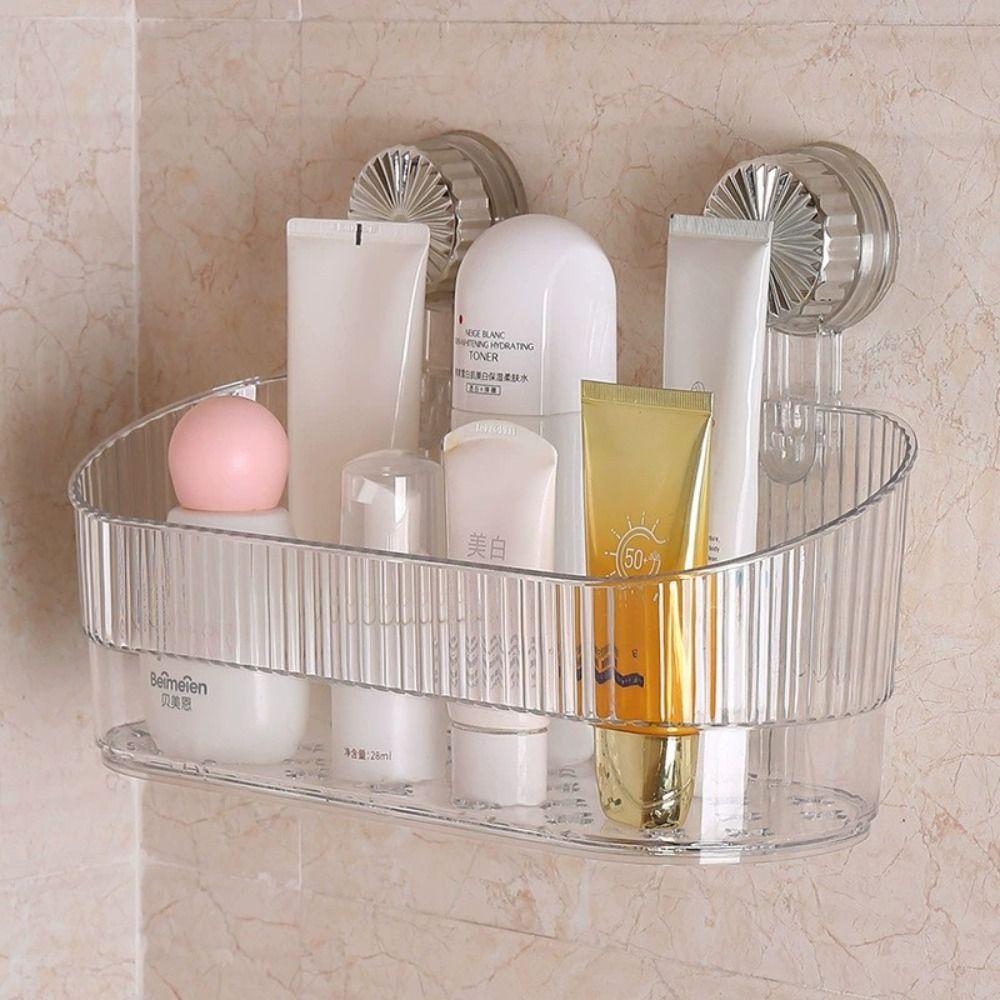 No-Drill Suction Cup Storage Rack Removable Transparent Wall-Mounted Shelf Rack Large Capacity with Drain Hole