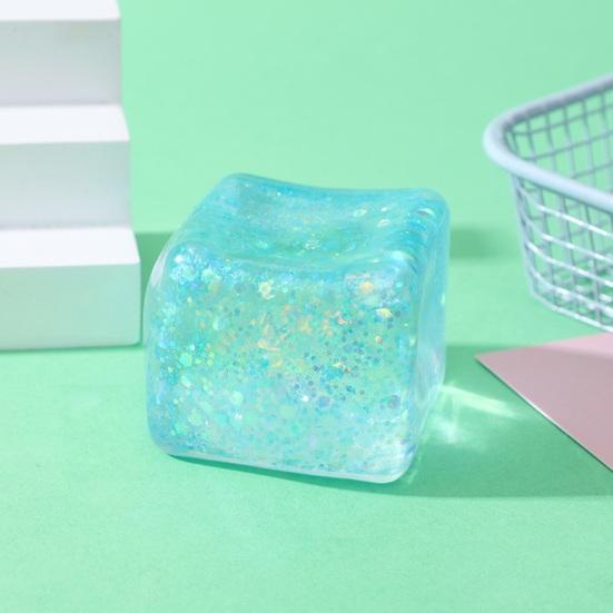 Ice Cube Squeeze Toy with Glitter Slow-Rising Water Cube TPR Fidget Toy for Stress Relief Portable Decompression Gadget for Kids