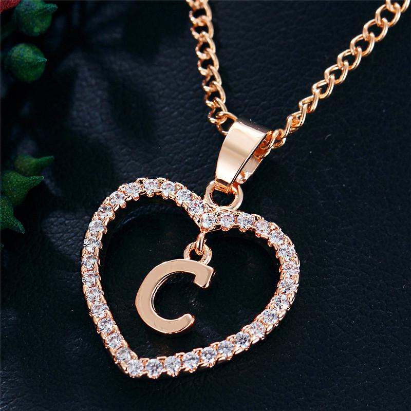 Charming Alphabet Elegant Pendant Initial Letter Simple Exquisite Love Heart Necklace Fashion DIY