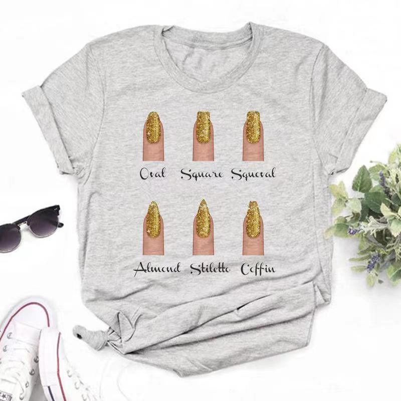 Bomuld T-shirt Kvinder T-shirts Mode Kvinder Tegneserie Grafisk Negl Sød Printet Top T-shirt Kvinde T-shirt Damer Tøj T-shirts