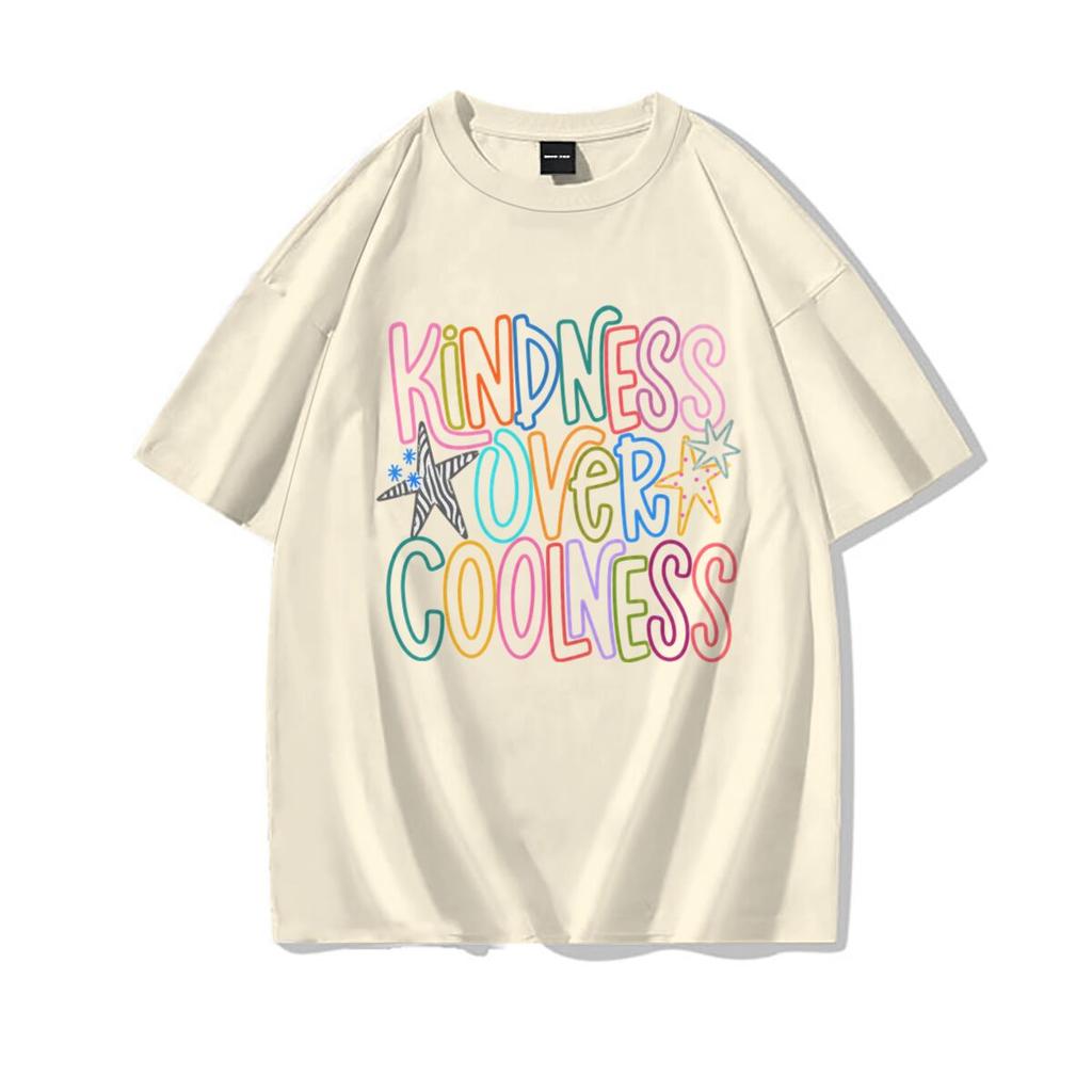 Girls Harajuku Y2k Tops Kindness Over Coolness Rainbow Print Unisexs Tshirt Positive Quote Casual Tee Cotton Top Streetwear